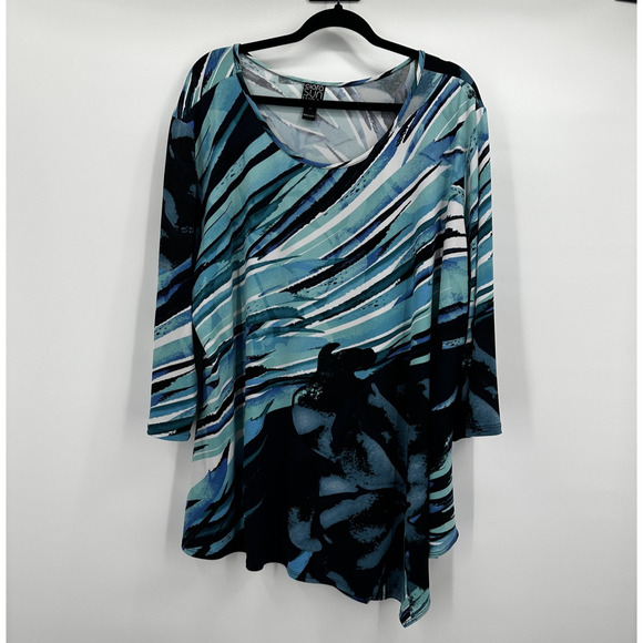 Clara Sun Woo Tunic Top Womens 3X Abstract Print Asymmetrical Made in USA - Picture 1 of 12